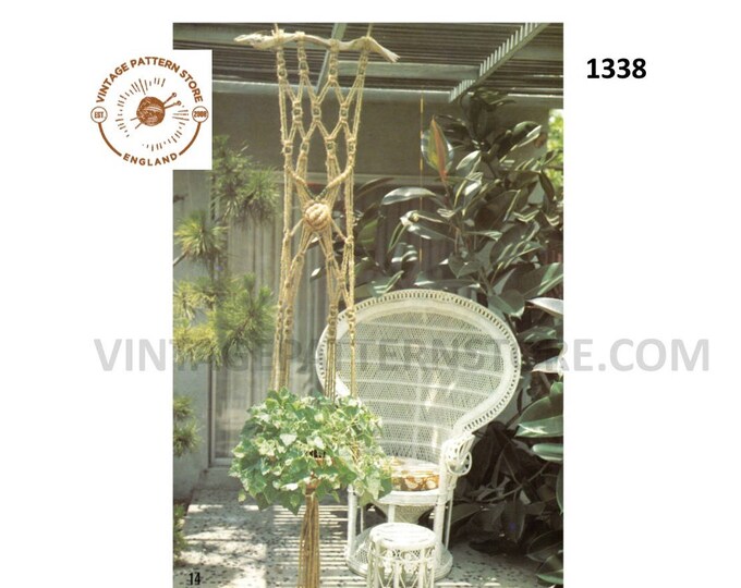 70s vintage macrame plant hanger pdf macrame pattern, 70s vintage retro indoor garden gardening instant PDF download 1338