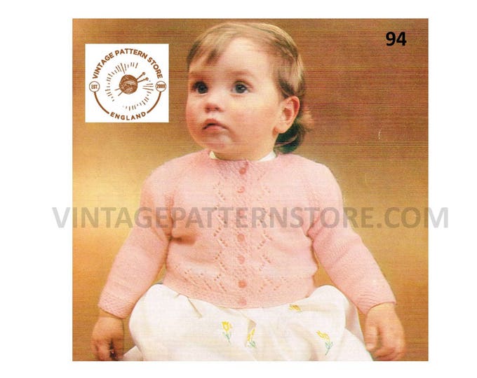 Babies Baby cardigan knitting pattern, Baby Babies round neck eyelet lace raglan cardigan patterns - 6 mths -  1 year PDF Download 94