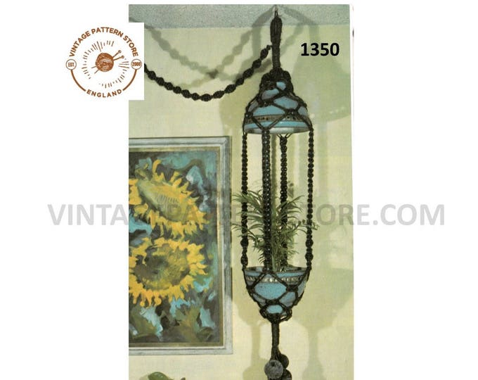 70s vintage overhead light macrame plant hanger pdf macrame pattern 70s vintage retro indoor garden gardening Instant PDF download 1350