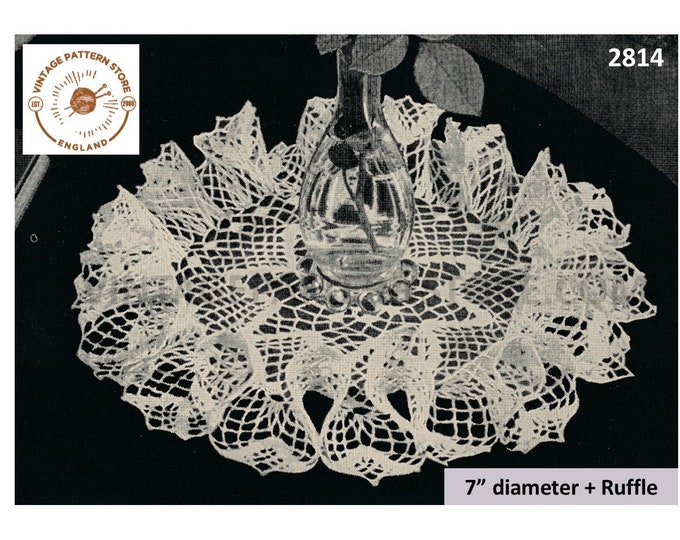 40s doily crochet patterns, Ruffle edge doily patterns, Crochet doily patterns, Star doily patterns - 7" diameter - PDF download 2814