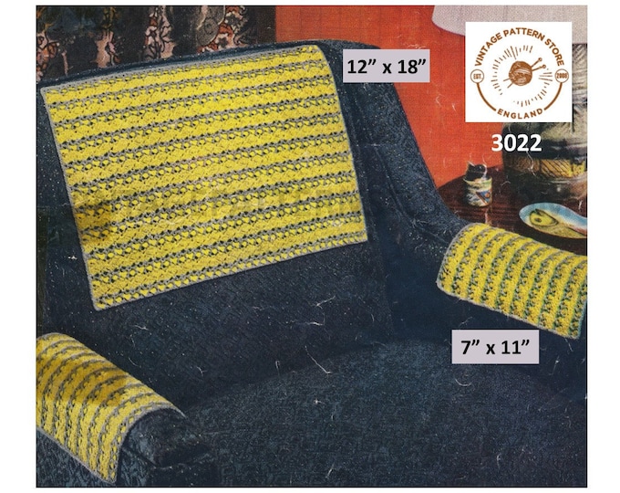 50s vintage retro settee sofa chair arm and back protector covers pdf crochet pattern 12" by 18" and 7" by 11" Instant PDF download 3022