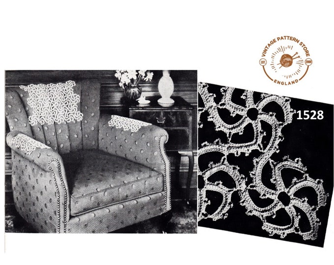 40s vintage lacy chariot wheel settee sofa chair back & arm rest protector covers pdf crochet pattern makes to size Instant Download 1528