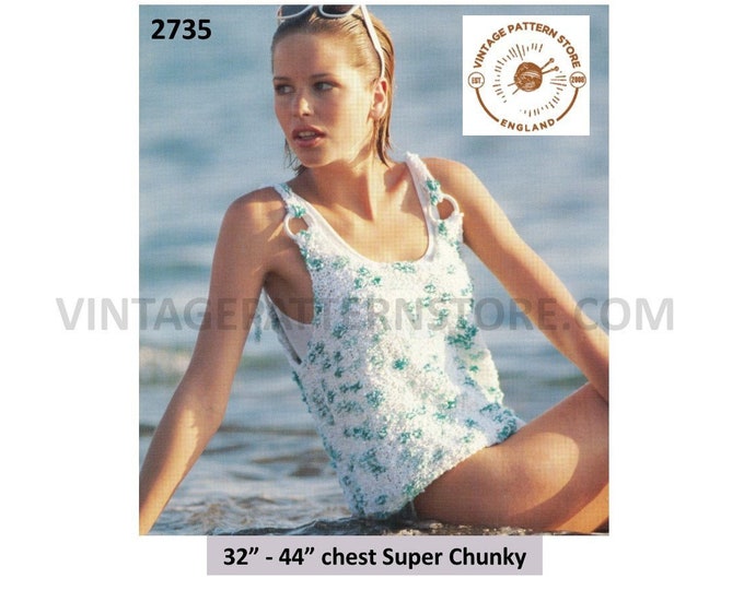 Ladies Womens 90s chunky easy to knit strappy slipover sweater vest Summer top pdf knitting pattern 32" to 44" bust Instant download 2735