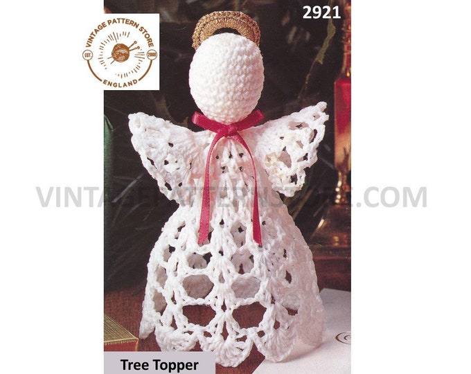 80s vintage Christmas Holiday angel fairy tree topper ornament decoration pdf crochet pattern approx 6" high Instant PDF Download 2921