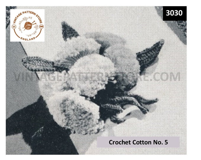 Ladies 30s pom pom corsage crochet pattern, Ladies Womens Girls 1930s Prom Wedding corsage crochet pattern - PDF Download 3030