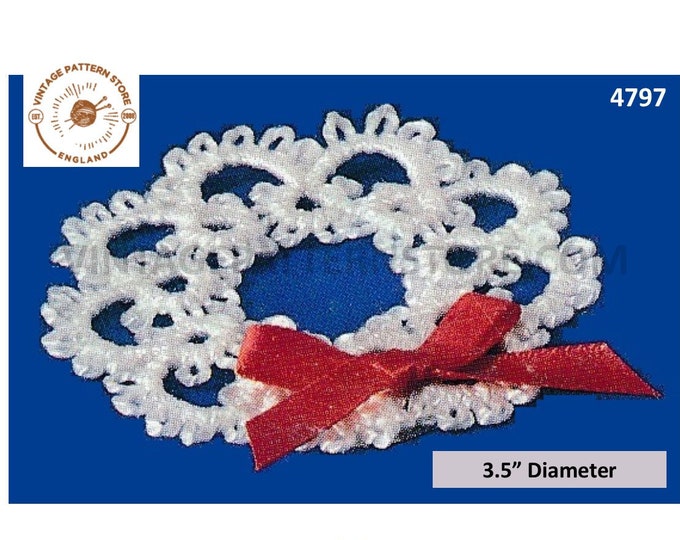 80s vintage tatted lace lacy wreath Christmas tree ornament decorations pdf tatting pattern 3.5" diameter Instant PDF Download 4797