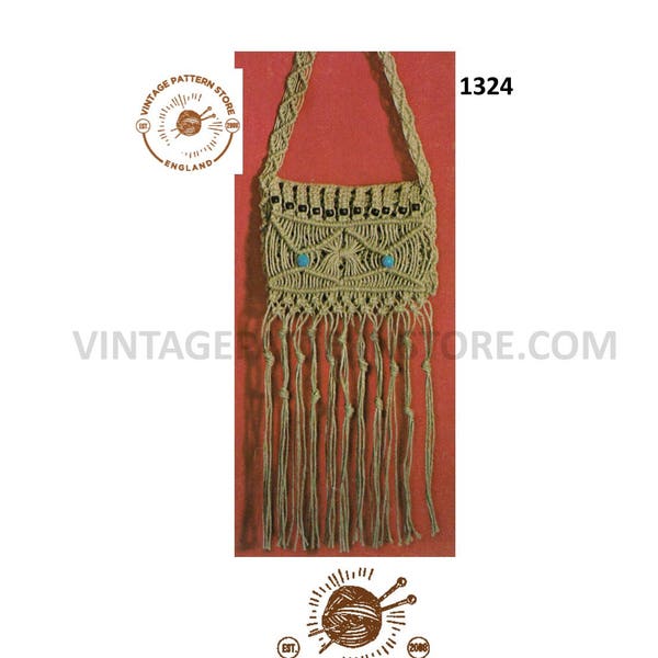 70s vintage beginners easy to make macrame shoulder bag purse pdf macrame pattern Instant PDF download 1324