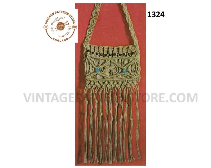 70s vintage beginners easy to make macrame shoulder bag purse pdf macrame pattern Instant PDF download 1324