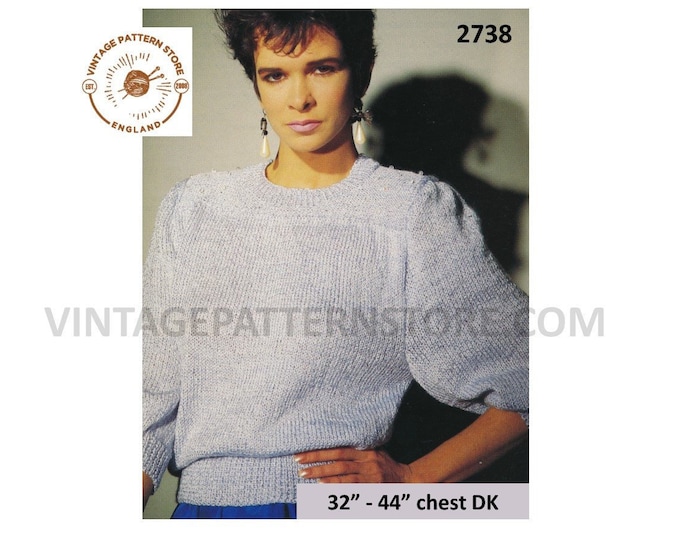 Ladies Womens 90s DK round neck textured contrast yoke dolman sweater jumper pdf knitting pattern 32" to 44" chest Instant Download 2738
