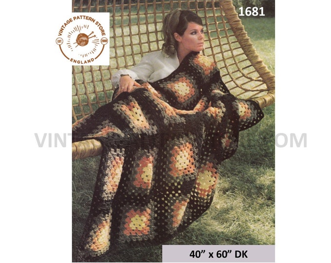 70s Vintage easy to crochet check patterned DK afghan throw pdf crochet pattern 40" x 60" Instant PDF download 1681