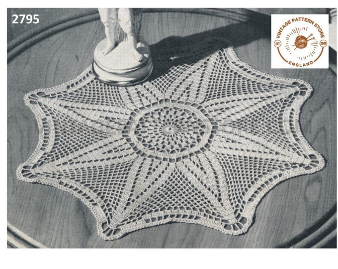 40s vintage large star lacy lace doily doilies table mat pdf crochet pattern 17" diameter Instant PDF download 2795