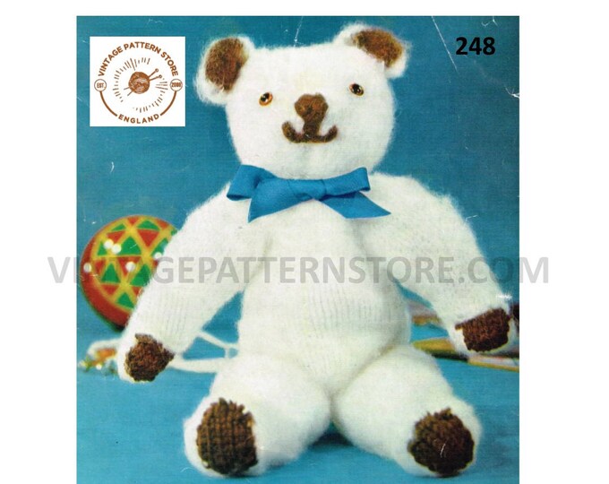 60s Vintage retro chunky and easy to knit cuddly toy teddy Bear pdf knitting pattern 18" high Instant PDF Download 248