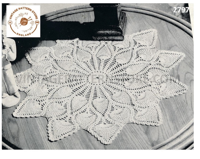 40s vintage large pineapple lace lacy doily doilies table mat pdf crochet pattern 18" diameter Instant PDF download 2797