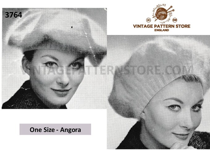 Ladies Womens 50s vintage angora beret hat cap pdf knitting pattern Average Adult Size Instant PDF download 3764