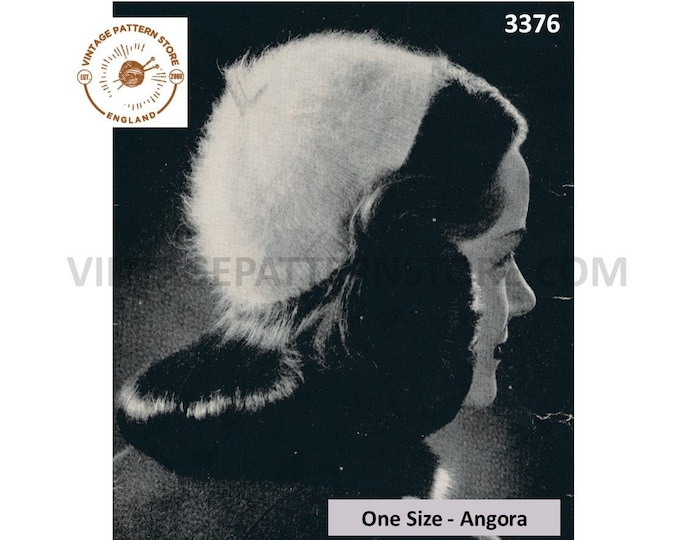 Ladies Womens 40s vintage retro angora calot hat cap pdf knitting pattern One Size Instant PDF Download 3376