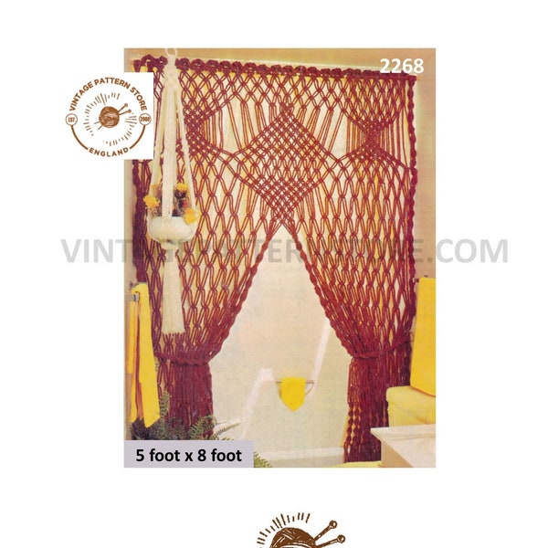 70s vintage macrame bathroom washroom net bath curtain pdf macrame pattern 5 foot by 8 foot instant PDF download 2268