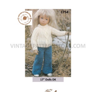 80s vintage 17" DK dolls clothes crew neck raglan sweater and trousers pants pdf kntting pattern Instant PDF download 1754