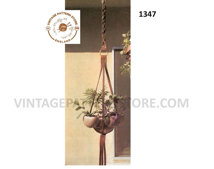 70s vintage easy to make plaited leather plant pot hanger pdf leatherwork pattern Instant PDF download 1347