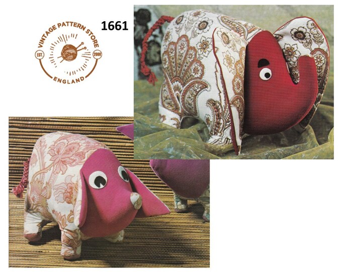 80s vintage cuddly toy or weighted doorstop pig piglet and elephant pdf sewing pattern Instant PDF Download 1661