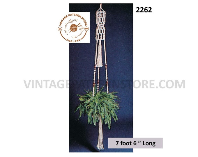 70s vintage easy to make macrame plant hanger pdf macrame pattern, 70s vintage retro Indoor garden gardening 7 foot 6" Long Download 2262