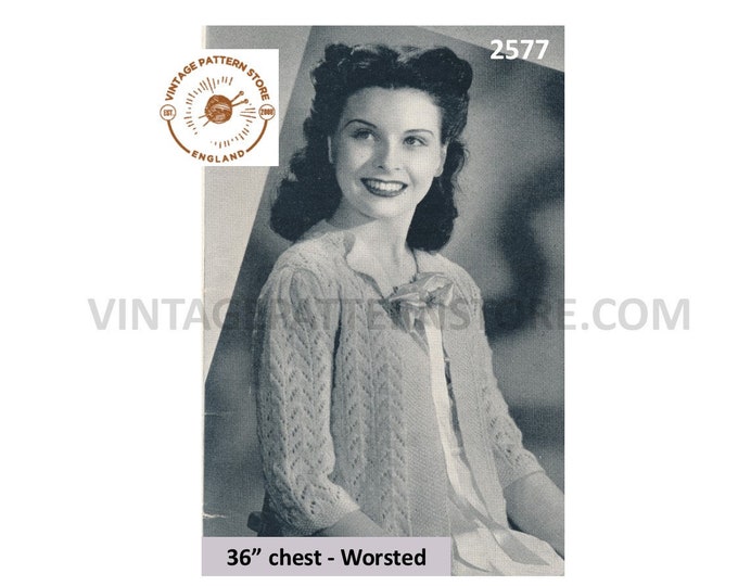 Ladies Womens 40s vintage worsted chevron eyelet lace lacy raglan bed jacket pdf knitting pattern 36" chest PDF download 2577