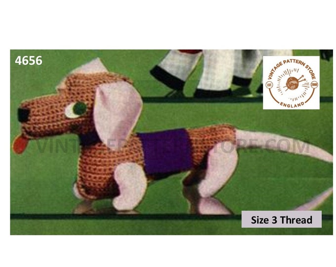 50s vintage retro crochet cuddly toy dachshund dog pdf crochet pattern Instant PDF Download 4656