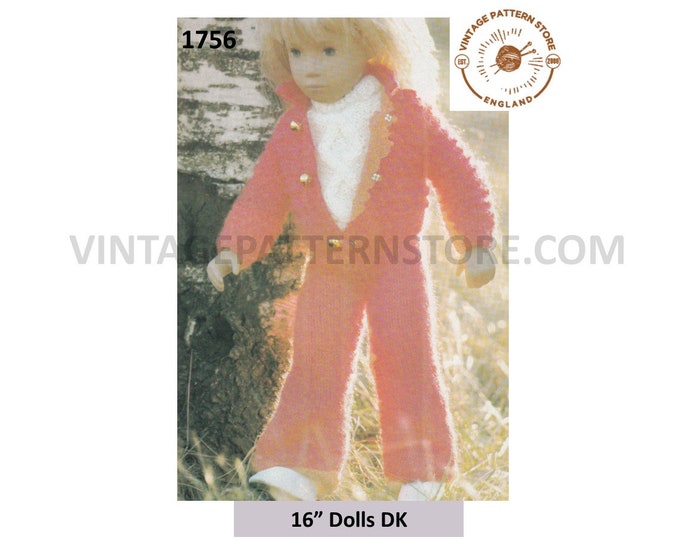 80s vintage 16" DK dolls clothes jacket and trousers pdf knitting pattern Instant PDF download 1756