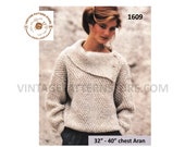 90s Vintage Split Neck Aran Sweater Knitting Pattern (PDF Download