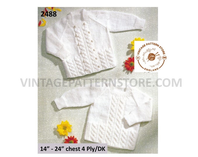 Premature Preemie Baby Babies cabled cable panel raglan DK or 4 ply cardigan & sweater pdf knitting pattern 14" to 24" chest Download 2488