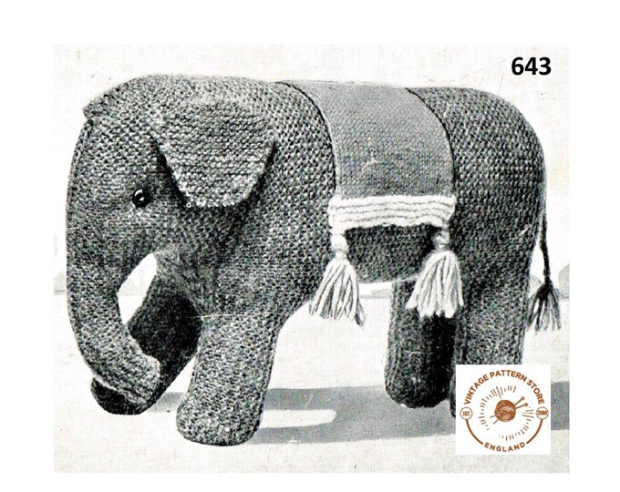 40s vintage 4 ply cuddly toy elephant pdf knitting pattern Instant PDF download 643