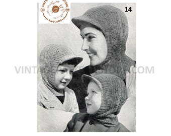 Boys Girls Ladies Mens 50s family simple & easy to knit peaked and plain 3 ply balaclava helmet pdf knitting pattern Instant PDF download 14