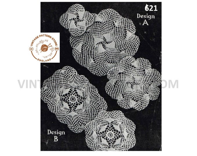 50s vintage lacy lace circular round and rectangular doily doilies table mat pdf crochet pattern 2 designs 4 sizes Instant PDF Download 621