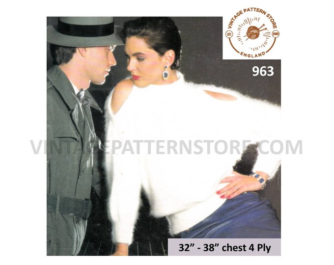 Ladies Womens 90s 4 ply round & split neck open sleeve batwing sweater jumper pdf knitting pattern 32" to 38" Instant PDF download 963