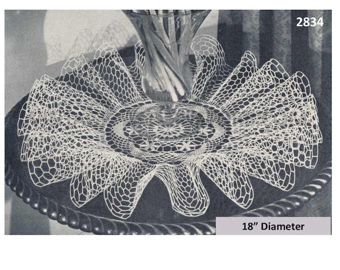 40s doily crochet patterns, Ruffle edge doily patterns, Circular floral crochet doily patterns - 18" diameter - PDF download 2834