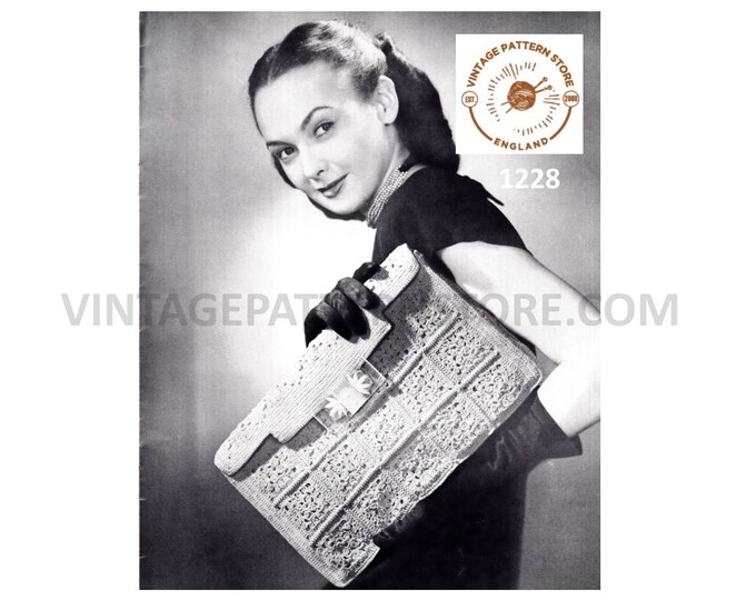 Ladies Womens 30s vintage large rectangular evening clutch bag purse pdf crochet pattern Instant PDF download 1228
