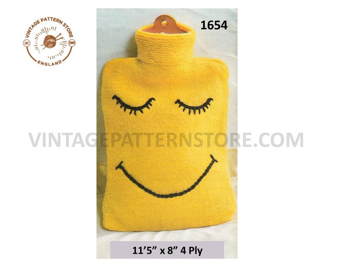 80s vintage quick fun simple and easy to knit novelty bazaar 4 ply hot water bottle cover PDF knitting pattern Instant PDF download 1654