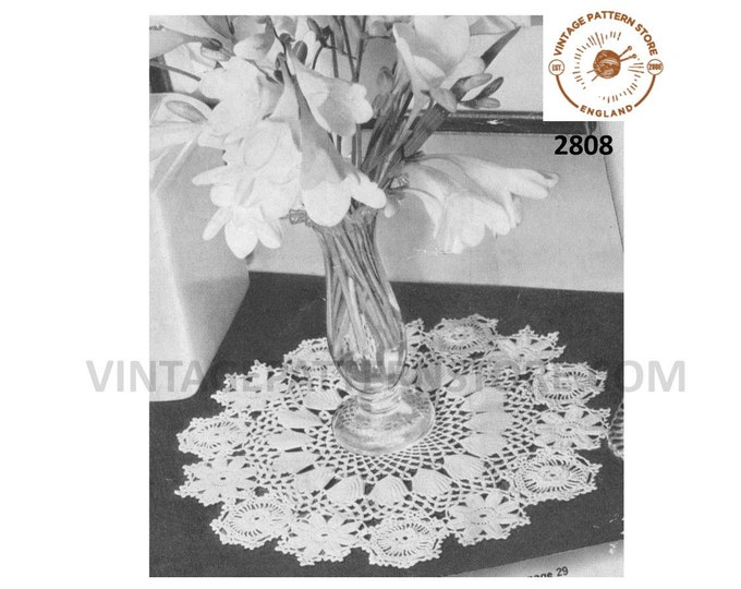 40s vintage circular round lacy lace rose petal floral doily doilies table mat pdf crochet pattern 10.5" diameter Instant PDF download 2808