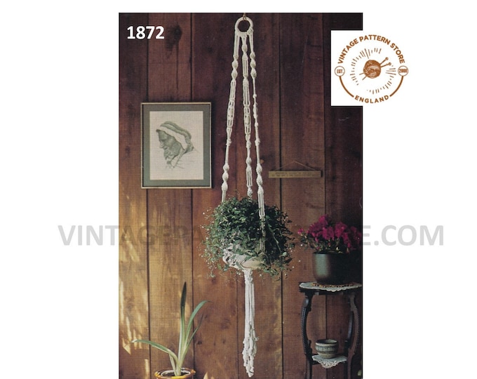 PDF macrame patterns, 70s Macrame plant hanger pattern, Macrame pot hanger pattern, Easy macrame pattern - PDF Download 1872