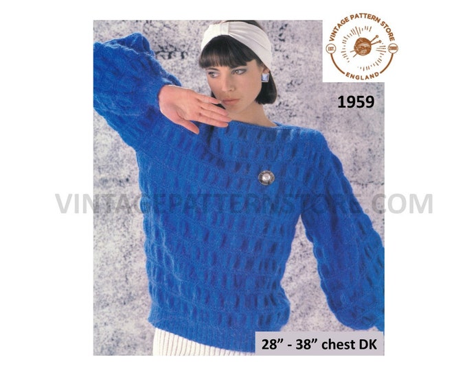 Ladies Womens 90s slash neck fluted drop shoulder dolman DK sweater jumper pdf knitting pattern 28" to 38" chest Instant PDF download 1959