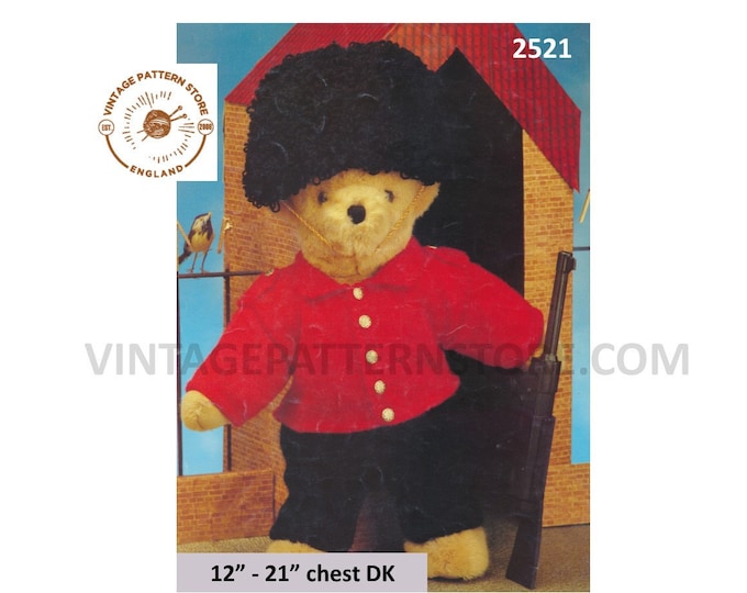 90s DK Teddy bear clothes Buckingham Palace royal guardsman soldiers outfit pdf knitting pattern 12" to 21" chest Instant PDF download 2521