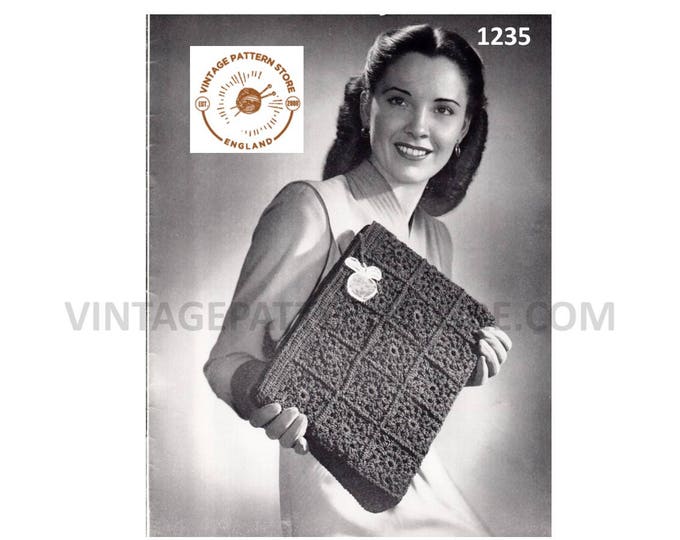 Ladies Womens 30s vintage large rectangular evening clutch bag purse pdf crochet pattern One Size Instant PDF download 1235
