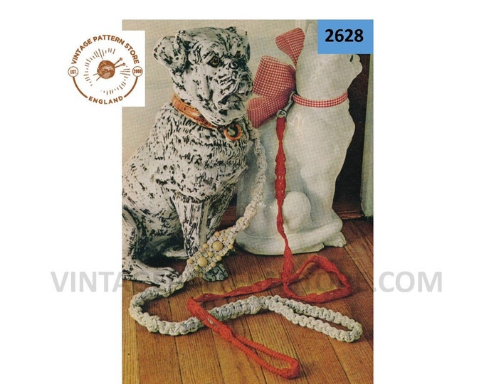 70s vintage easy beginners macrame cat dog pet leash lead PDF macrame pattern Instant PDF download 2628