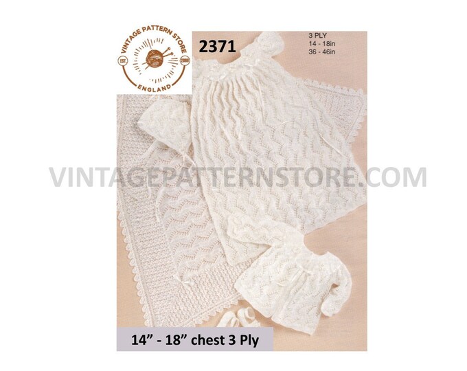 Premature Preemie Baby Babies long and short christening dress shawl matinee coat bonnet pdf knitting pattern 14" to 18" chest Download 2371