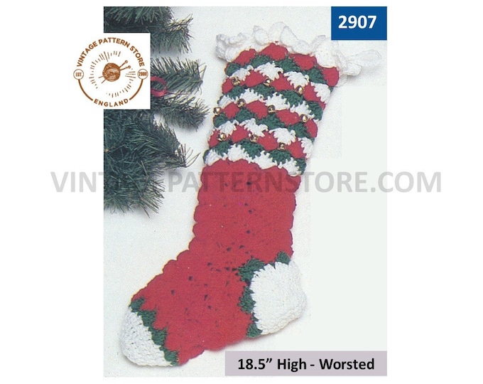 Girls Boys 80s vintage lacy top worsted Christmas stocking pdf crochet pattern 18.5" High Instant PDF Download 2907