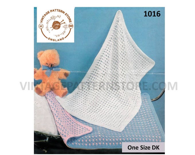 Baby Babies 60s vintage easy to crochet DK pram cot cover blanket pdf crochet pattern 2 designs Instant PDF download 1016
