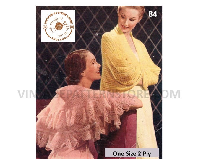 Ladies Womens 50s vintage 2 ply lacy lace bed jacket bedjacket and bed cape pdf knitting pattern Instant PDF download 84