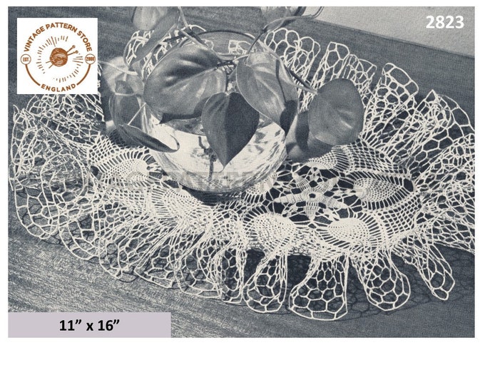 Pineapple lace doily crochet patterns, Ruffle edge doily patterns, 40s crochet oval doily patterns - 11" x 16" - PDF download 2823