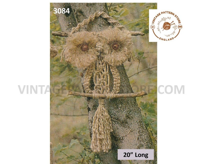 70s vintage retro easy to make macrame owl wall hanging pdf macrame pattern 20" Long Instant PDF download 3084