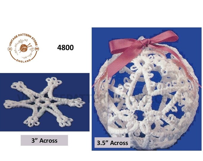 80s vintage tatted lace lacy snowball bauble and star Christmas tree ornament decoration pdf tatting pattern 3" and 3.5" Download 4800