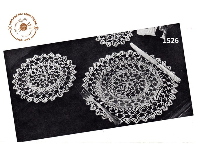 40s vintage circular round crochet place mats coasters doily doilies pdf crochet pattern Instant PDF download 1526